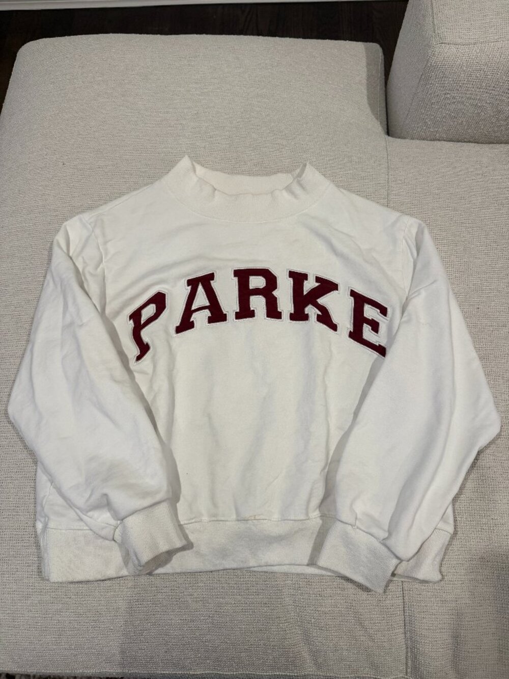 Parke Heritage Mockneck in White with Burgundy Font L/XL